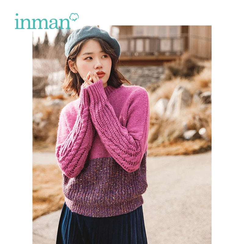 

INMAN Winter New Arrival Female Sweet Colorful Literary Jacquard Goddess Style Pullover Sweater