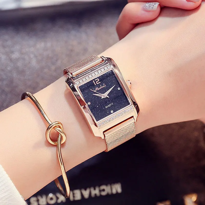 

Rose Gold Stainless steel Mesh strap for Women's watches top brand luxury fashion casual quartz ladies watch waterproof Clock