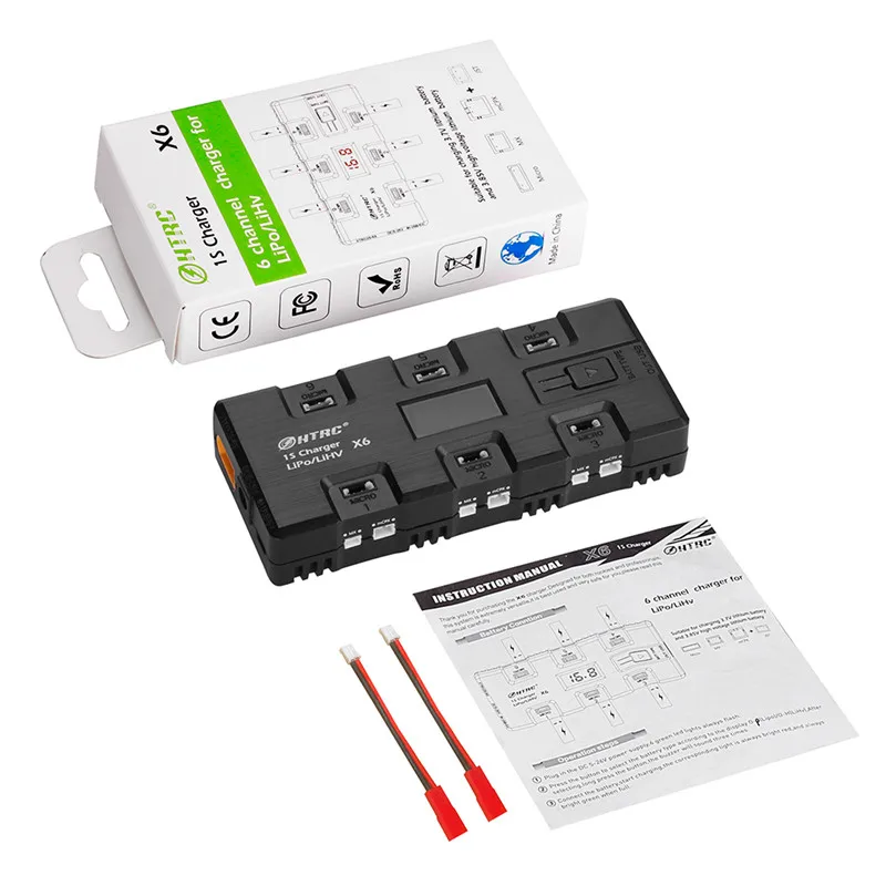 

HTRC X6 4W*6 1A*6 DC Battery Charger with Micro MX MCPX JST Port for 1S LiPo/LiHV Battery For RC Racing Drone FPV Model Part