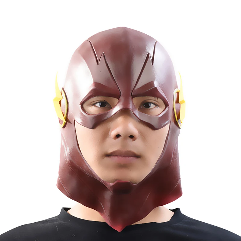 Halloween DC Flash Mask Barry Allen Mask Cosplay Halloween Full Red Head Costume Latex Adult
