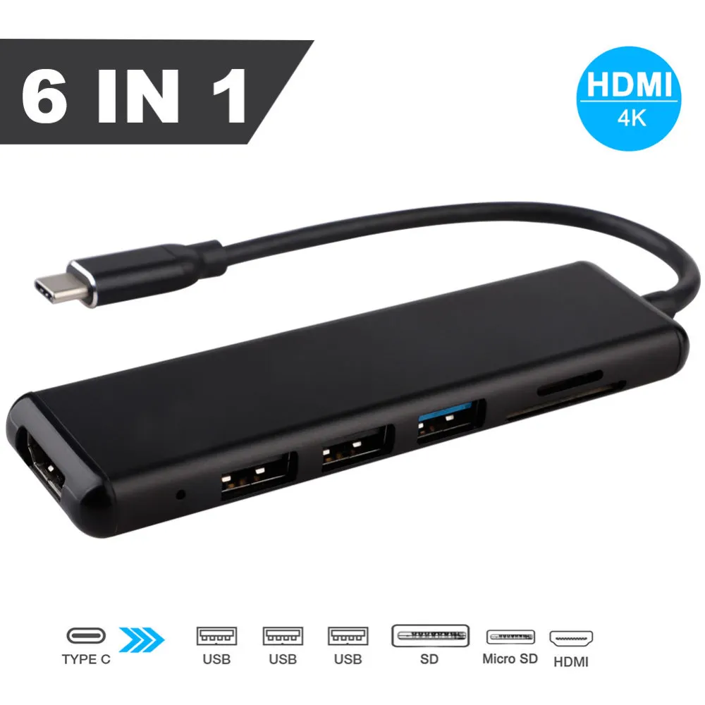 Usb-концентратор 9 в 1 Thunderbolt 3 type C адаптер док-станция 2 USB 3,0 порт 4K HDMI 1080P VGA RJ45 Gigabit Ethernet для Macbook Pro PC - Цвет: 6 in 1