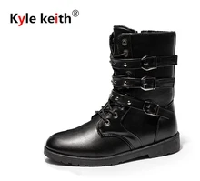 Kyle Keith Leather Men Boots Fashion Design Lace Up Men Ankle Boots Warm Plush Men Causal Shoes British Style Flat Men Boots