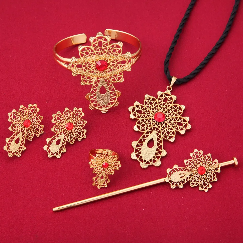 Последний комплект ювелирных изделий из эфиопского Креста 24 k бижутерия золотого цвета Африка Дубай Свадебные наборы для невесты