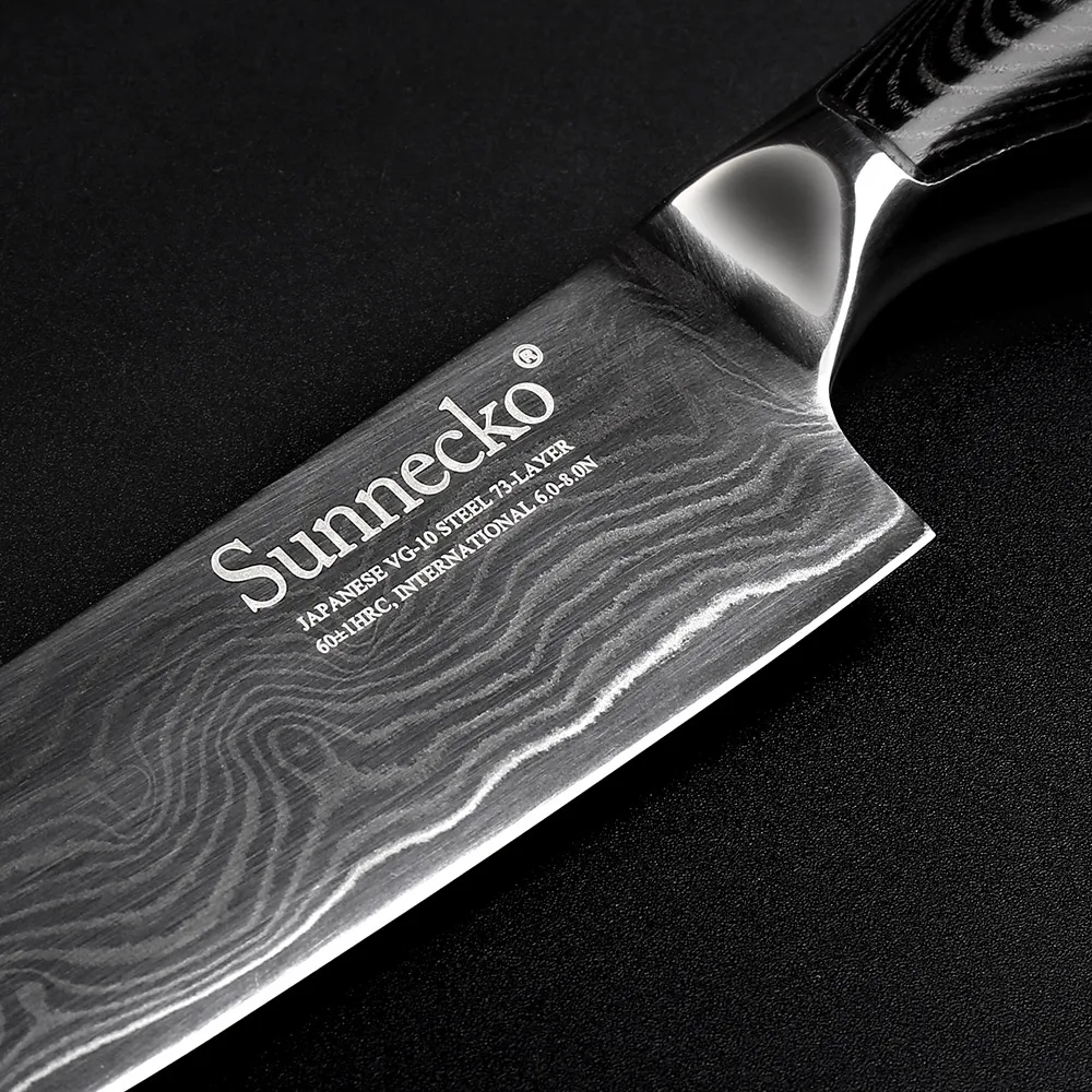 SUNNECKO 2 шт. Кухня Набор ножей 5 ''Santoku 6'' повар Ножи Дамаск японский VG10 Сталь лезвие Pakka Деревянная ручка мясник