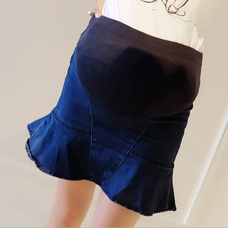 Denim Belly Skinny Jeans Dress Maternity Short Belly Mermaid Skirt High Waist Clothes For
