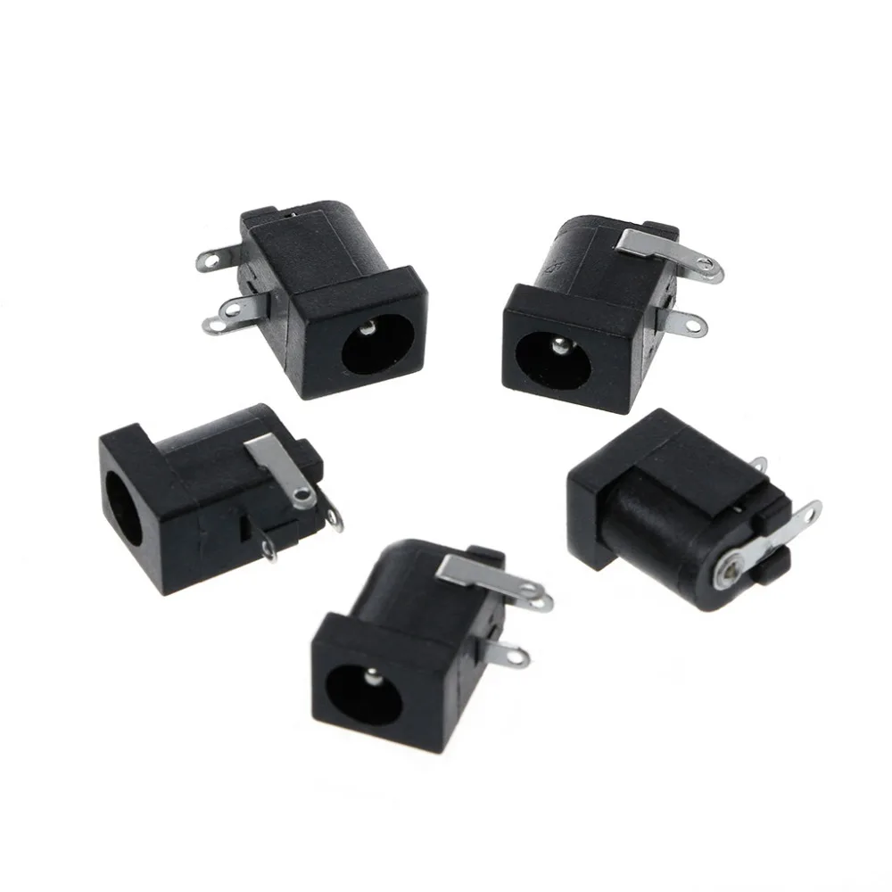 

5 Pcs DC-005 Black DC Power Jack Socket Connector 5.5x2.1mm Barrel-Type PCB Mount Connectors