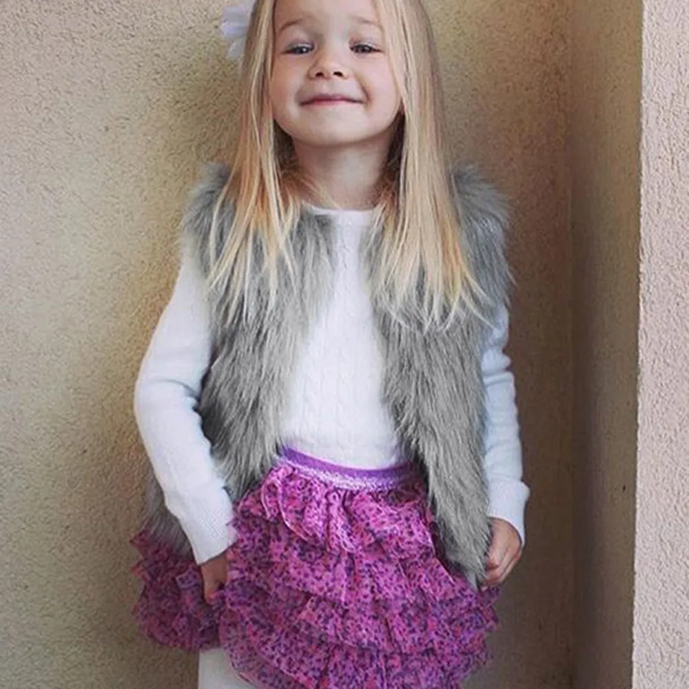 Toddler Kids Baby Girl Winter Warm Clothes Faux Fur Waistcoat Thick Coat Outwear