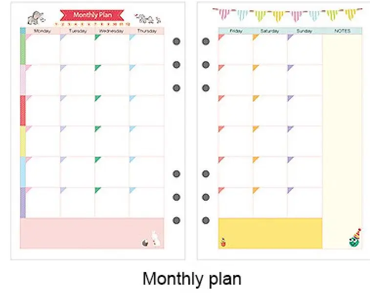 Новые печатные красочные стандартные A5 A6 планировщик бумажные наполнители. Бумага с вкладными листами наполнители - Цвет: monthy plan