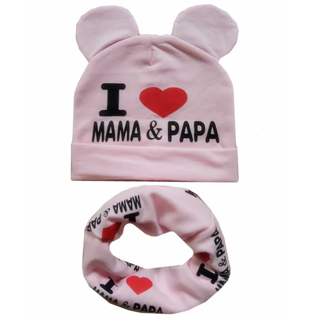 Новые осенне-зимние детские комплекты с шапкой для мальчиков и девочек, шарф с шеей, весенние теплые детские вязаные шапки, комплекты из хлопка, Детский комплект с шапкой и шарфом - Цвет: pink mama