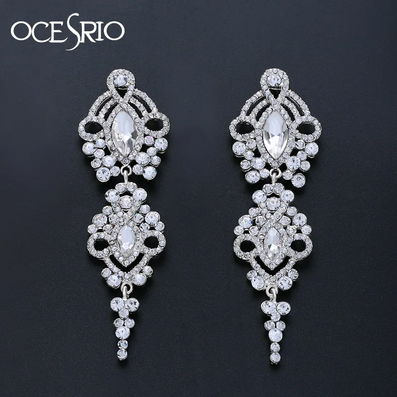 

OCESRIO Long Wedding Earrings for Brides Crystal Chandelier Womens Silver Big Drop Earrings for Wedding Party Dress 2019 ers-n59