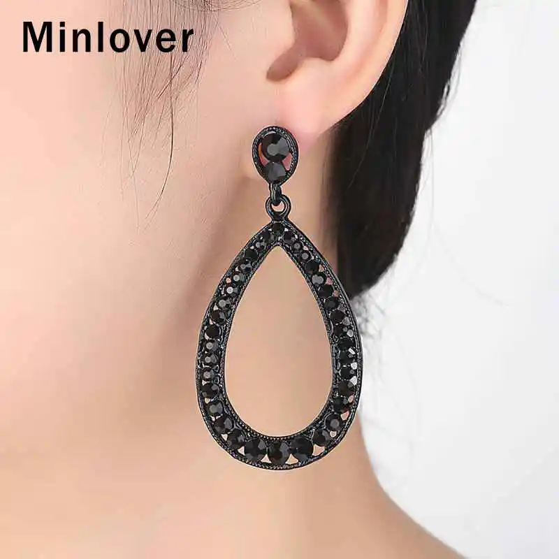 Minlover винтажные большие овальные серьги капли для женщин черные стразы длинные в