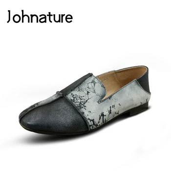 

Johnature 2020 New Spring/autumn Round Toe Slip-on Shallow Genuine Leather Casual Retro Low Heel Women Shoes Pumps