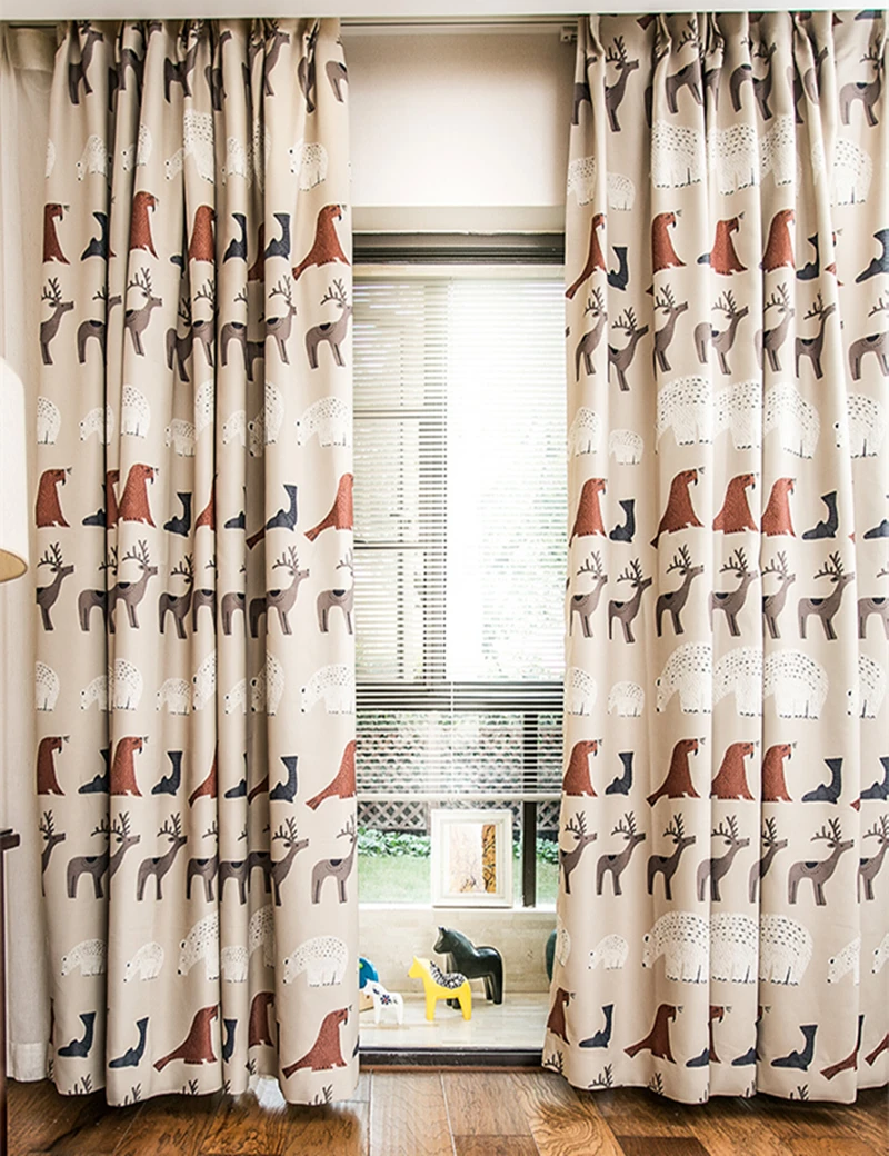 curtain Northern Europe Cartoon White bear and deer children room