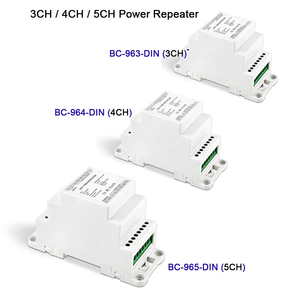 DIN рейка Светодиодный источник питания DC5V 12V 24V светодиодный Усилитель 3CH/4CH/5CH выходной сигнал усилитель мощности ретранслятор BC-963-DIN