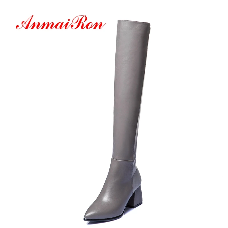 

ANMAIRON Woman Over The Knee High Boots Winter Boots Women Round Toe Fashion Boots Shoes Women Size 34-39 Thick Heels CR1710