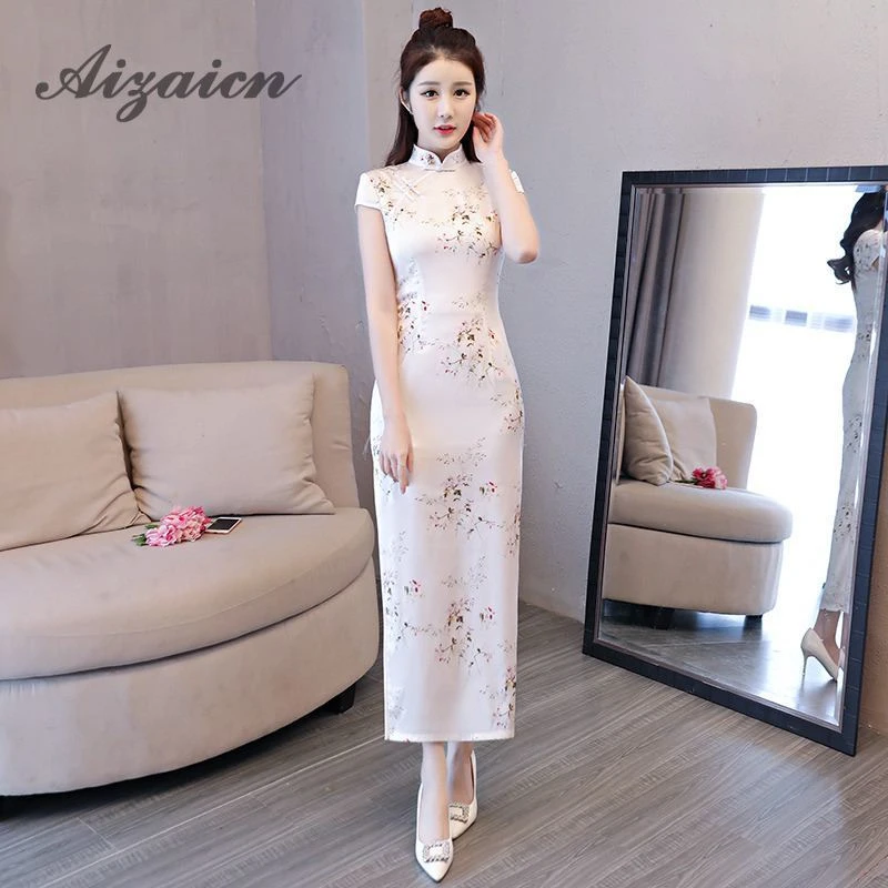 2018 elegante vestido largo Cheongsam mujeres estampado Sext Qipao moderno  vestido tradicional chino Oriental estilo vestidos de fiesta|Qipaos| -  AliExpress