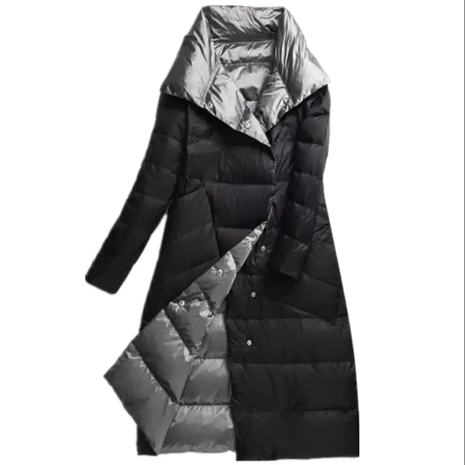 

plus size 3XL!Women Double Sided Down Long Jacket Winter White Duck Down Coat Double Breasted Warm Parkas Snow Outwear