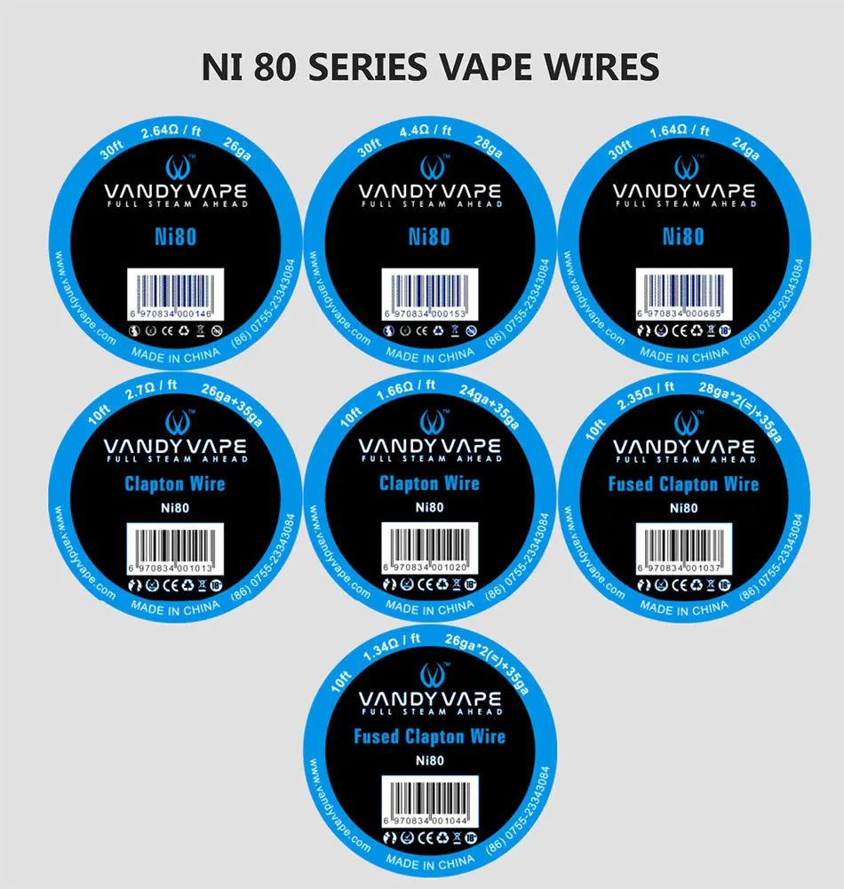 vandy vape Clapton Ni80 провод 1.66ohm 2.7ohm 1.34ohm 2.35ohm 10ft vape аксессуары для электронных сигарет распылитель