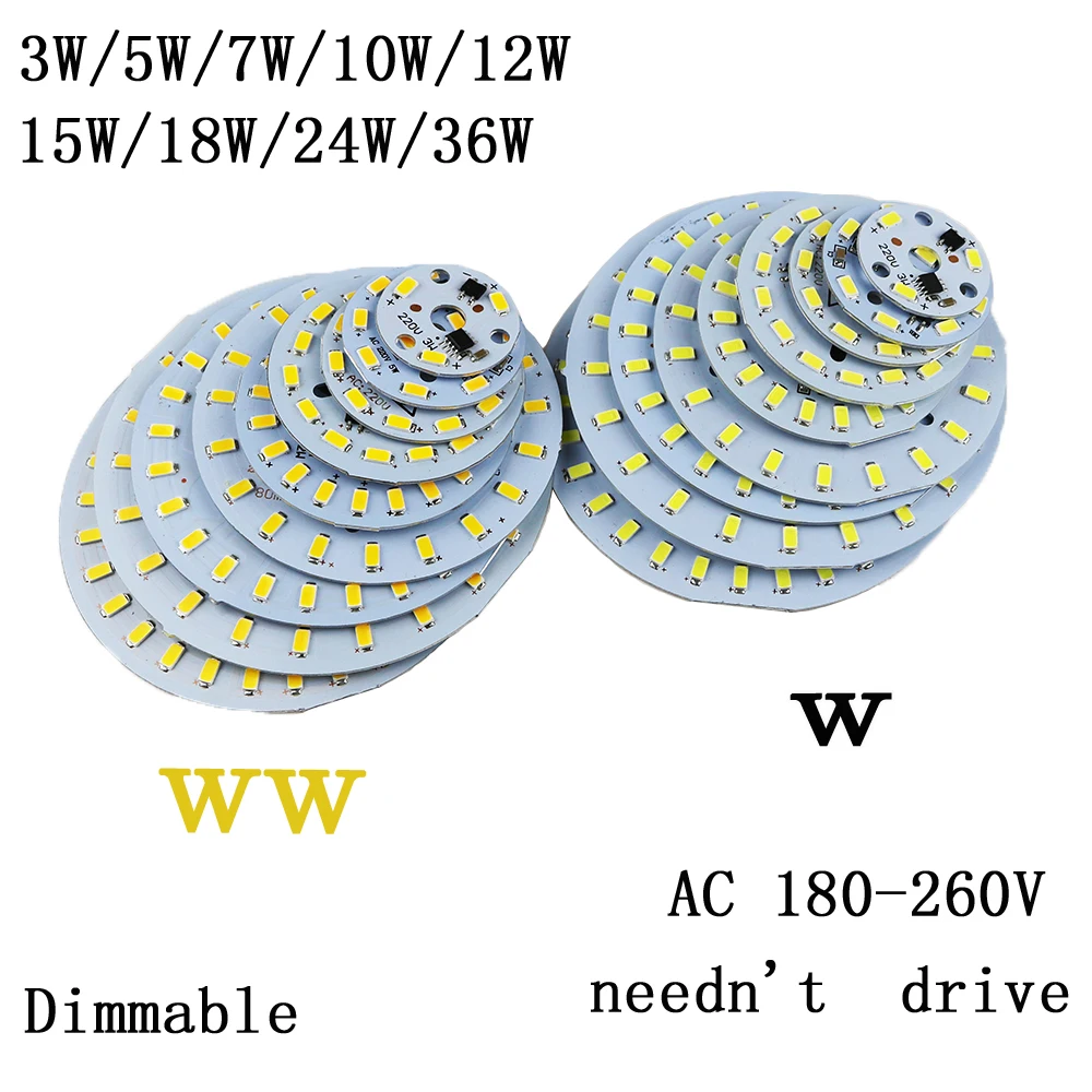 

220v led plate Source 3W 5W 7W 10w 12W 15W 18W 24w 36w integrated IC driver 5730 SMD Cold Warm White aluminum pcb