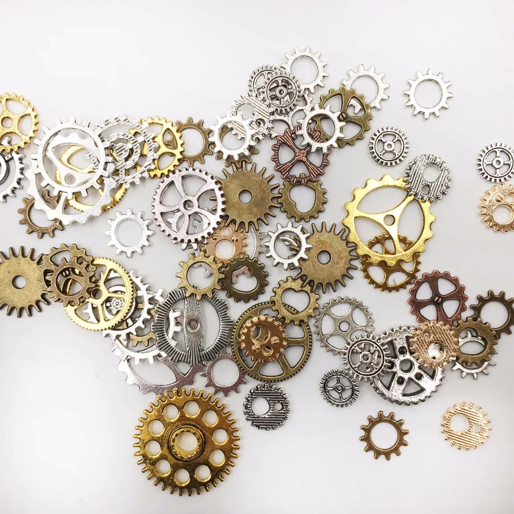 

Freeshipping 50g random Mixed Gear Charms Antique Bronze Steampunk Movement DIY Jewelry Charms
