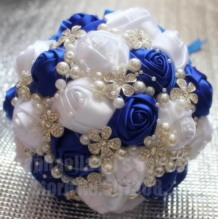 Navy Blue And Lapis Purple Wedding Bouquet Set The Bridal Flower Compare Prices On Bridesmaid Flower Bouquet Royal Blue Online Silk Wedding Silver Glitter White Crystals