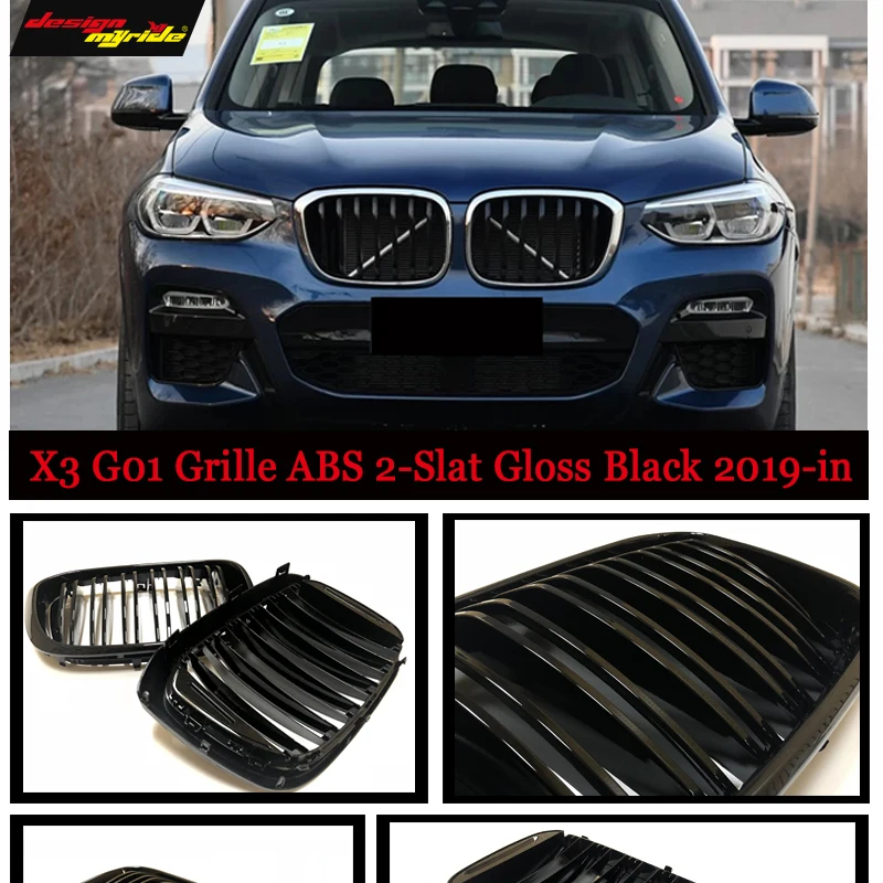 1 пара X3 G01 передняя решетка 2-slat ABS черный глянец G01 X3 SUV решетки M-style X3 передний бампер почек решетки двойные планки-in