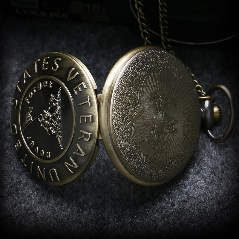 Никогда не забудьте об истории Ретро бронзовые карманные часы с цепочкой лучший подарок для ветеранов США молодых людей