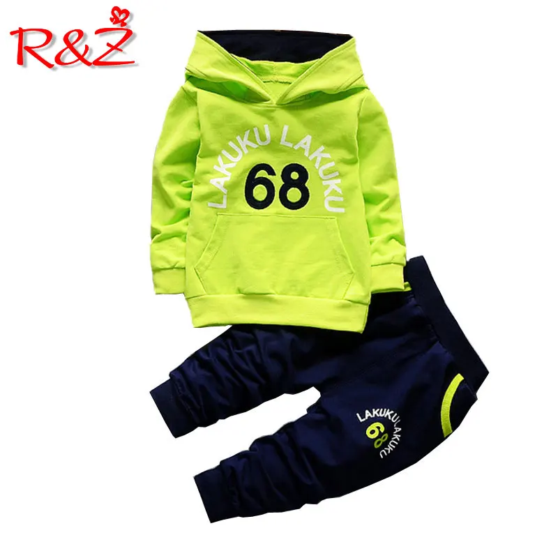 

R&Z 2018 Spring and Autumn New Children's Sportswear Set Children's Fashion Brand Clothing Hooded T-Shirt and Pants 2 Piece Set