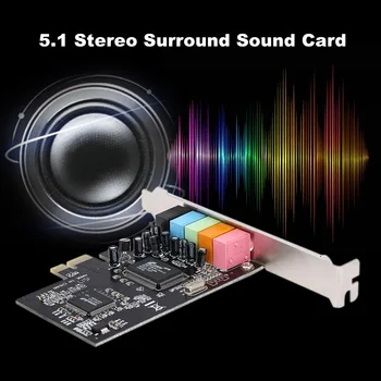 

PCI-E Express Card 5.1 Sound Cards 5 Port Sound Card Stereo Surround Sound Card for Desktop Black For pc computer