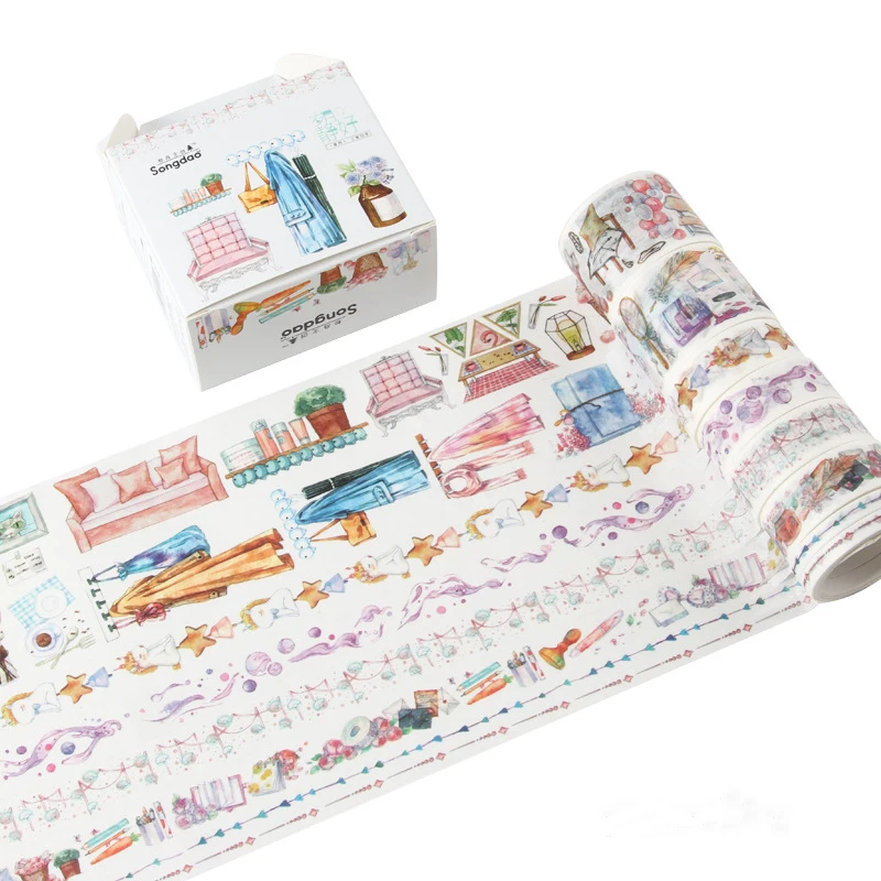 

8 pcs/pack Daily Life Bullet Journal Washi Tape Set Adhesive Tape DIY Scrapbooking Sticker Label Masking Tape