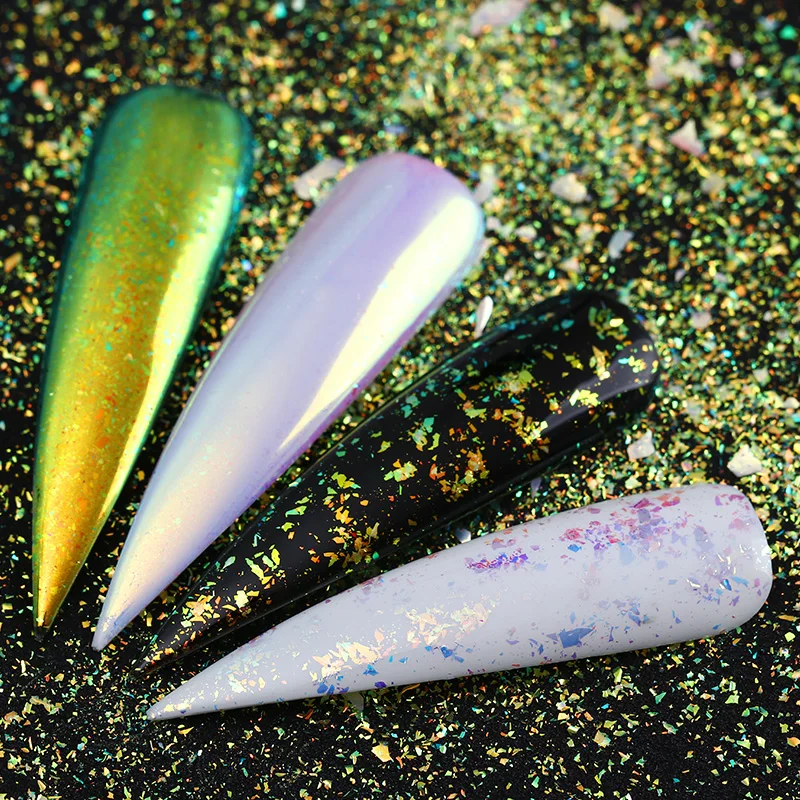ولد جميلة الحرباء النيون مسمار بريق مرآة قزحي الألوان مسمار الترتر AB اللون الكروم مسمار الفن مسحوق صباغة هلام البولندية