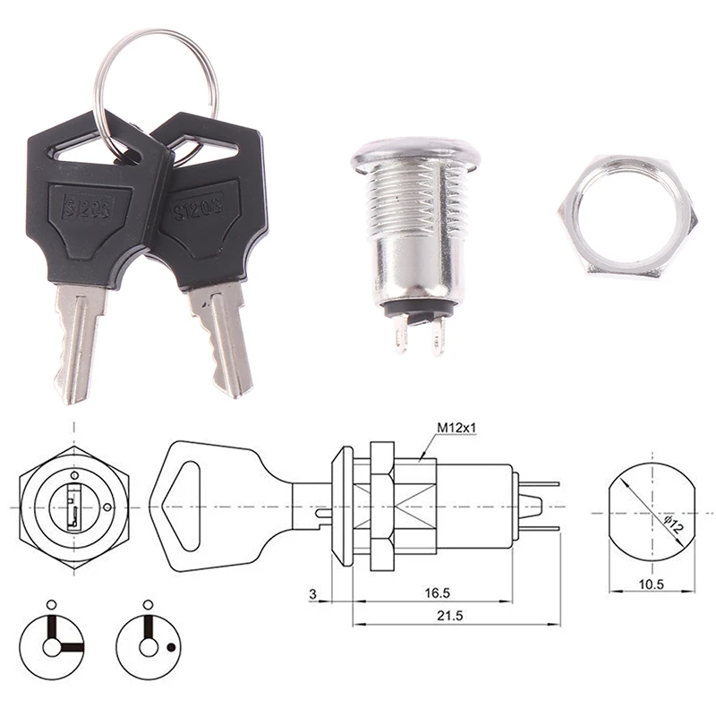 

ZLinKJ New 12mm Zinc Alloy Electronic Key Switch ON OFF Lock Switch Phone Lock