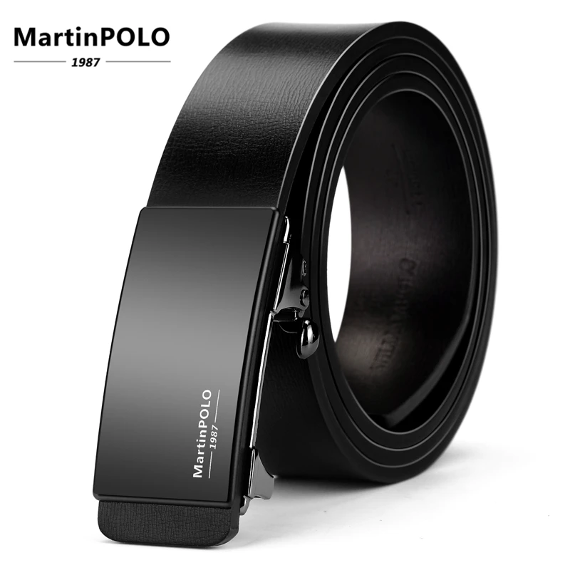 

MartinPOLO Automatic Business Men's Belts Cowhide Strap For Male Alloy Buckle Men Genuine Leather Belt Toothless MP01101P