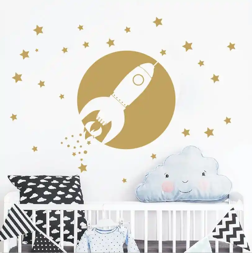 Out Space Wall Sticker For Kids Room Rocket Wall Sticker For Boys Bedroom Home Decor Baby Nursery Wall Art Vinilos Parede A459