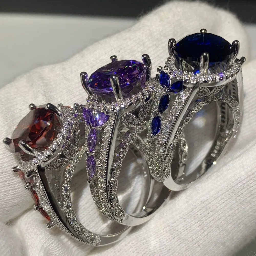 

Drop Shipping High Quality Luxury Jewelry 925 Sterling Silver Round Cut Three Color Cubic Zirconia Eternity Women Wedding Ring