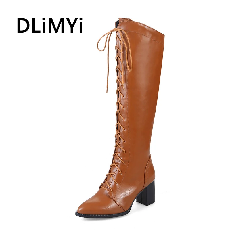 Long Boot Knee-high Boots Strappy pointed toe Thick Female Girls Solid Pure Warm | Обувь