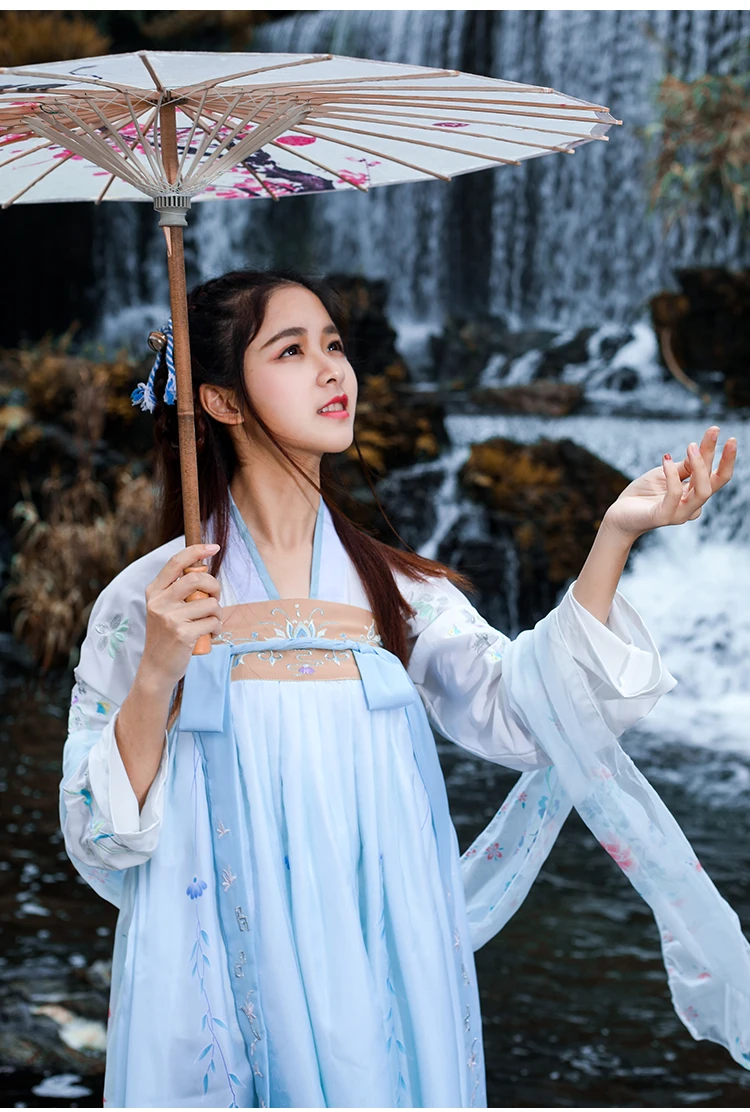 Китайский стиль Hanfu 2 шт./компл. улучшенной свежий и элегантный фея студентов ежедневно вышивка весна осень костюм DL3768