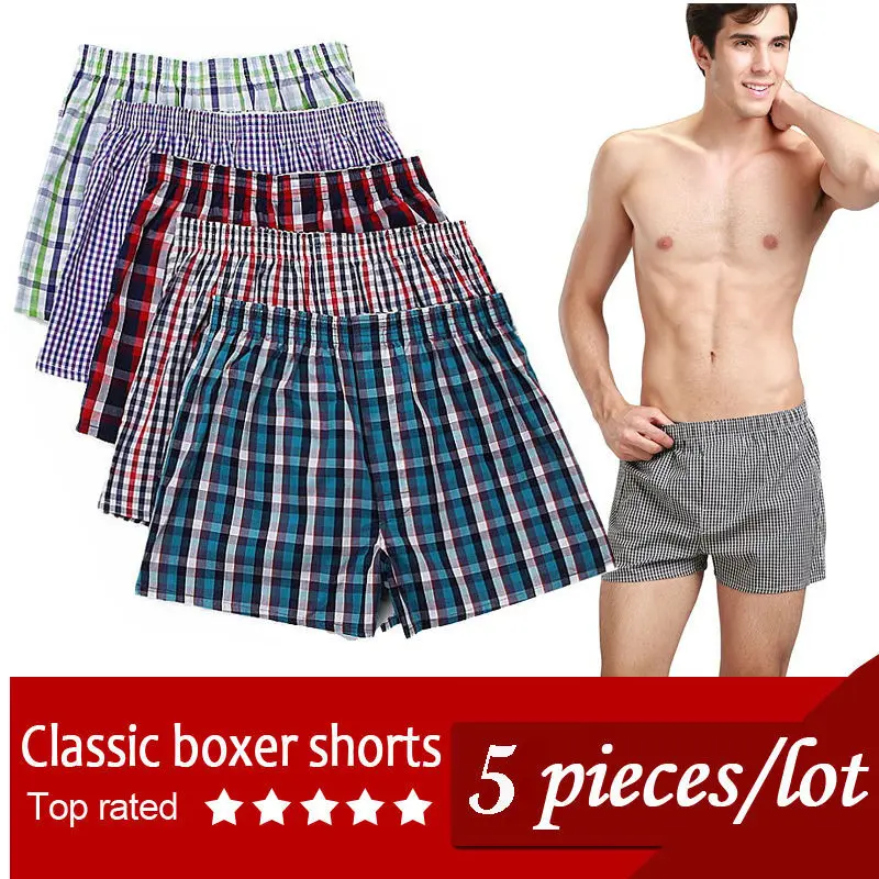High quality Classic Plaid Men Boxer Shorts mens underwear Cotton Mix