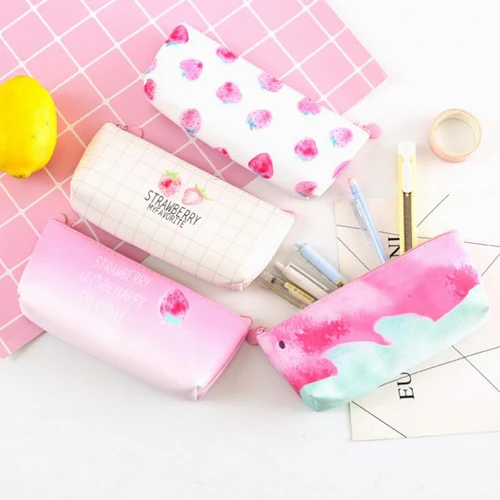 

1PC Kawaii Strawberry series pen bags case School stationery for girls gift Office zakka pencil bag supplies (tt-2983)