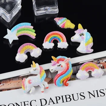 

1000Pcs Flat Back Resin Cabochon Glitter Unicorn Rainbow Resin Cabochons Flatback DIY Hair Bow Decoration Embellishment