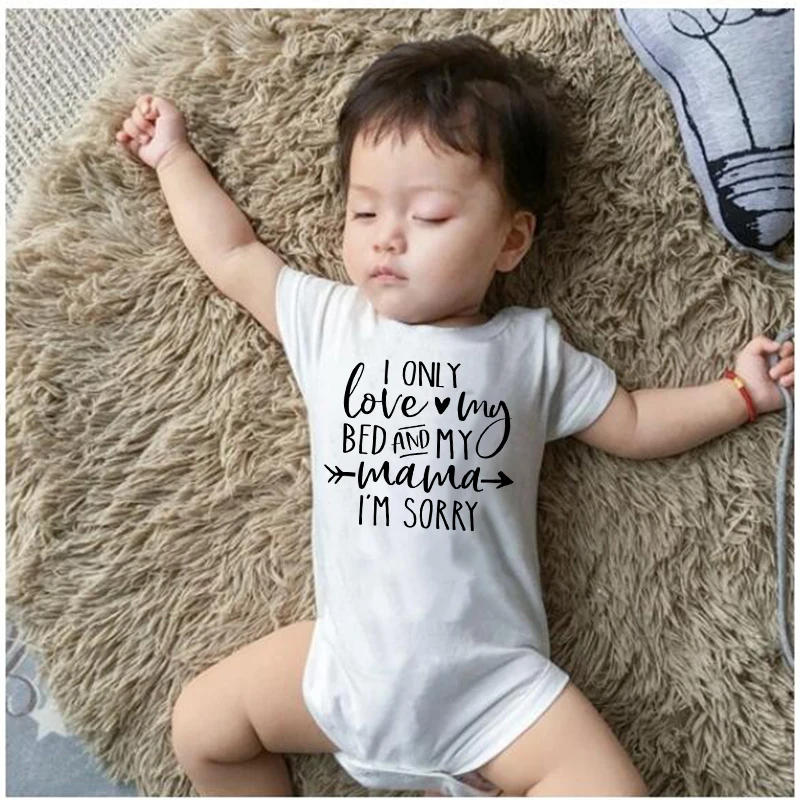 

I only love my bed and my mama Newborn Infant clothing baby romper Baby Letter Print Outfits Romper Jumpsuit baby clothes 0-24M