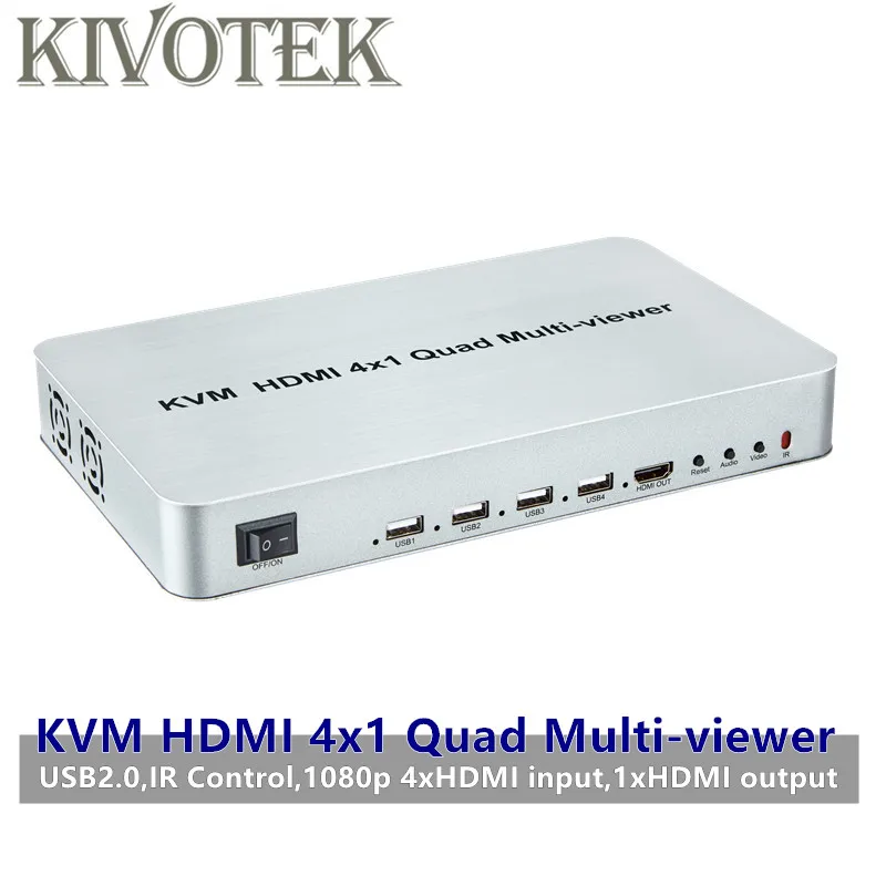 

KVM HDMI 4X1 Quald Muti-Viewer Switcher Splitter Seamless Switch Adapter with Remote Control for HDTV PC Computer Free Shipping