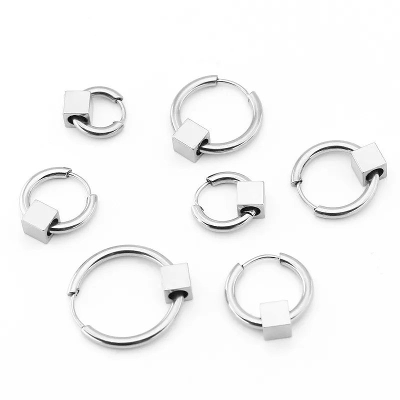 Модные серьги-кольца из нержавеющей стали маленькие круглые квадратные бусы для женщин мужчин Панк Хип-хоп подарочные украшения для ушей 1 штука