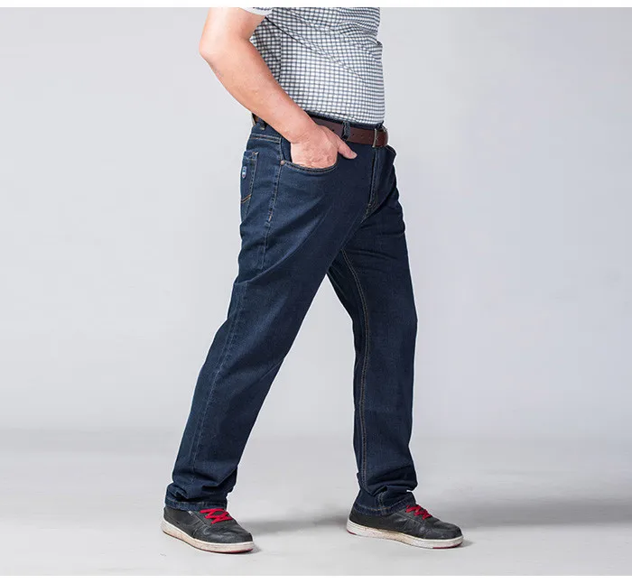 Мужские джинсы большого размера 42, 44, 46, 48, 50, 52, классические прямые джинсы, мужские эластичные свободные повседневные джинсовые брюки, Брендовые брюки черного и синего цвета