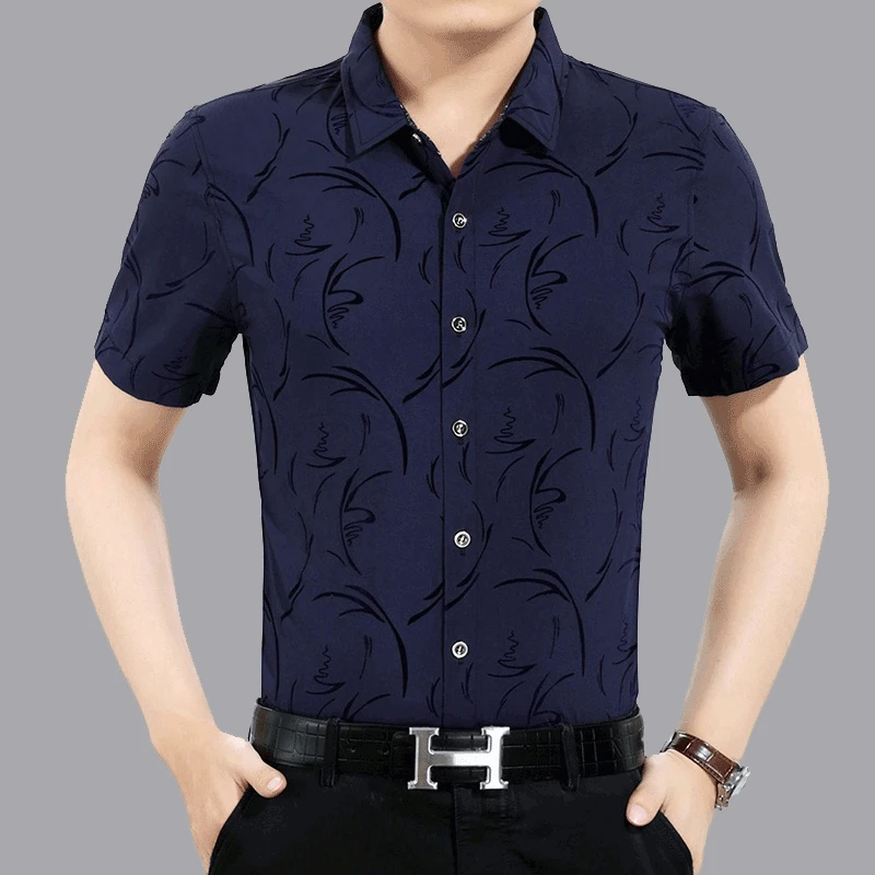 Shirt Shirt Men's Short Sleeve Shirt Men's Ironing And Wrinkle-resistant Earth Ice Silk Shirt Father's Day Dress Summer Dress