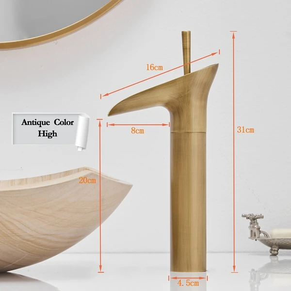 Винный стеклянный стиль Однорычажный Водопад Ванная раковина кран латунный античный горячий и холодный Ванная раковина смеситель AL-7129F - Цвет: Antique High
