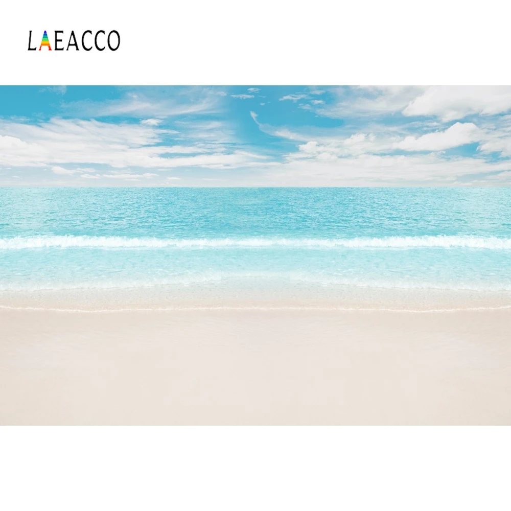 

Laeacco Light Blue Sky White Clouds Sea Beach Summer Photography Background Customized Photographic Backdrops For Photo Studio