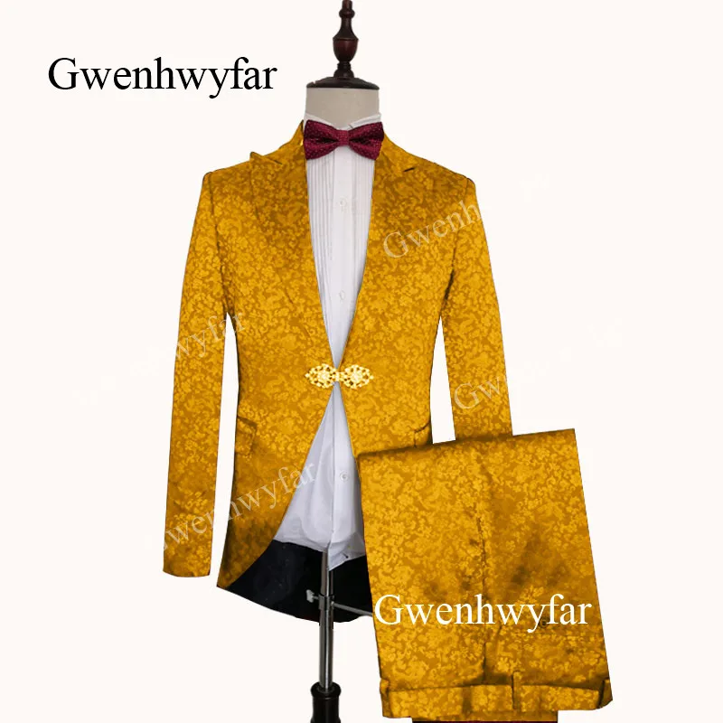 dark gold Gwenhwyfar Темно-Золотые костюмы для мужчин заказной дракон жаккард сатин супер мягкий костюм жениха для мужчин 2 шт.(куртка+ брюки - Цвет: dark gold
