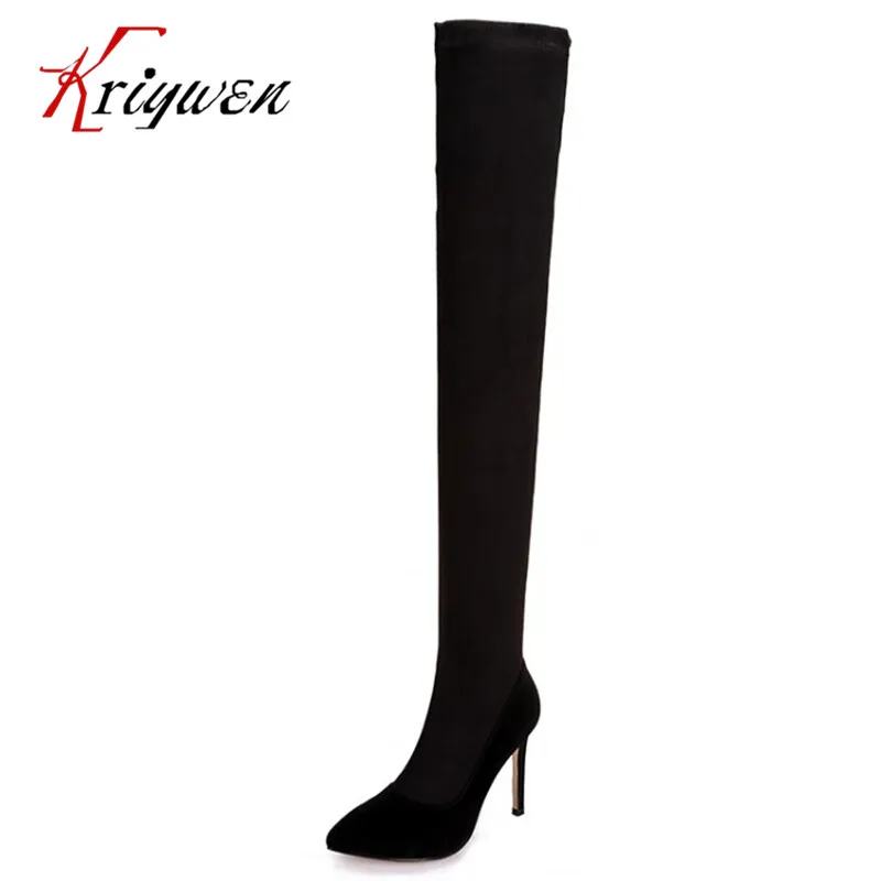 2015 invierno moda Caballero botas largas sobre la kneewas Thin stretch  tela cremallera vaca mujer tacones altos señora elegante zapatos|elegant  ladies shoes|cloth bootsboots zipper - AliExpress