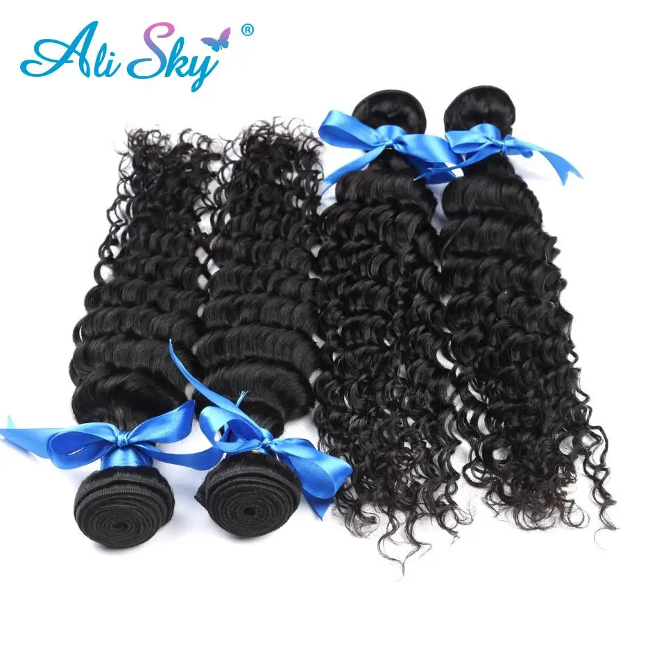 Ali Sky Hair Indian Deep Curly 4 Bundles With Closure Non-emy Hair 5 Pcs/lot Extension Weave Human Hair Bundles With Closure Ali Sky Hair Indian Deep Curly 4 Bundles With Closure Non-emy Hair 5 Pcs/lot Extension Weave Human Hair Bundles With Closure